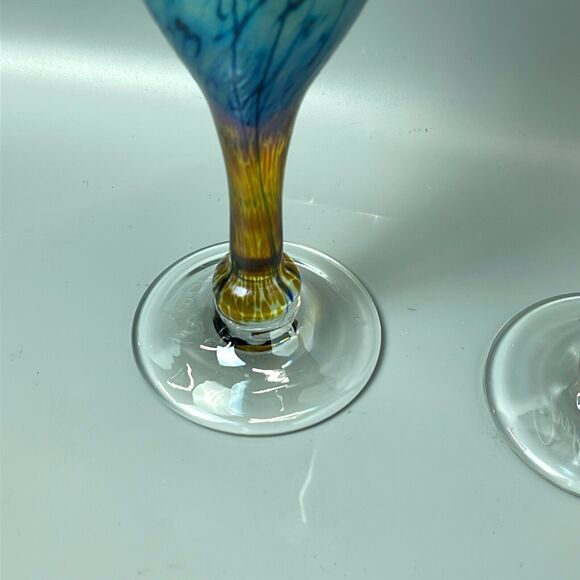 JIM BUSH Art Glass Hand Blown Iridescent Champagne Flutes PAIR 2014 - Picture 3 of 8